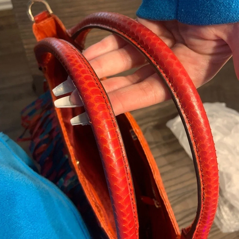 Y2k katherine kwei reptile skin bag Rare spring boho fringe orange blue spring